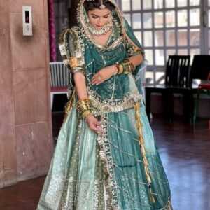 Sea Green Royal Rajputi Bridal Poshak with Heavy Gota Patti & Zari Work