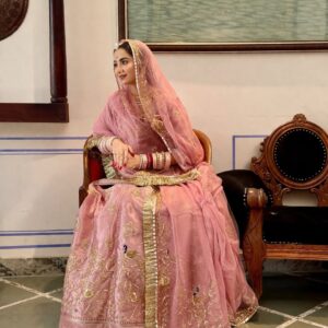 Luxury Rajputi Poshak in Blush Pink with Intricate Gold Hand Embroidery