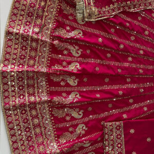 4 Meter flare Heavy Silk Crepe wedding Rajputi Poshak In Pink color -91766