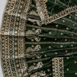 4 Meter flare Heavy Silk Crepe wedding Rajputi Poshak In Green color -91767