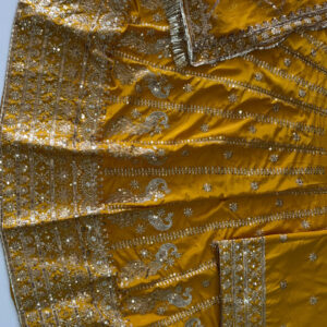 4 Meter flare Heavy Silk Crepe wedding Rajputi Poshak In Yellow color -91768