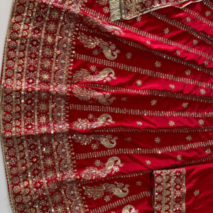 4 Meter flare Heavy Silk Crepe wedding Rajputi Poshak In Red color -91765
