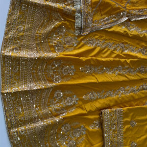4 Meter flare Heavy Silk Crepe wedding Rajputi Poshak In Yellow color -91776