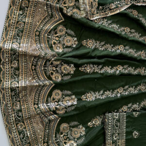 4 Meter flare Heavy Silk Crepe wedding Rajputi Poshak In Green color -91774