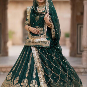 4 Meter flare Heavy Silk Crepe wedding Rajputi Poshak In Blue color -91777