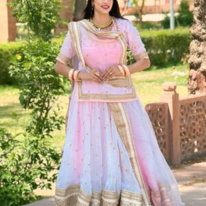 Blush Pink Rajputi Poshak with Elegant Gota & Zari Borders