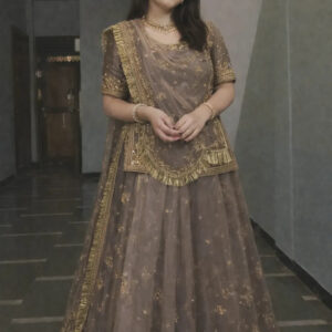 Mocha Brown Royal Rajputi Poshak with Intricate Gota & Zari Embroidery